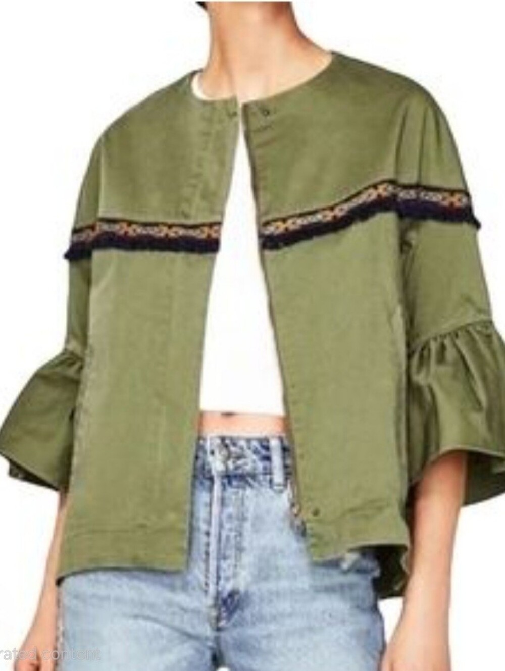 Zara Aztec Embroidered Fringe Boho Belle Sleeve Jacket